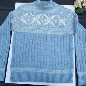 Jantzen vintage Sweater Women Medium Blue Fair Isle Cable Knit